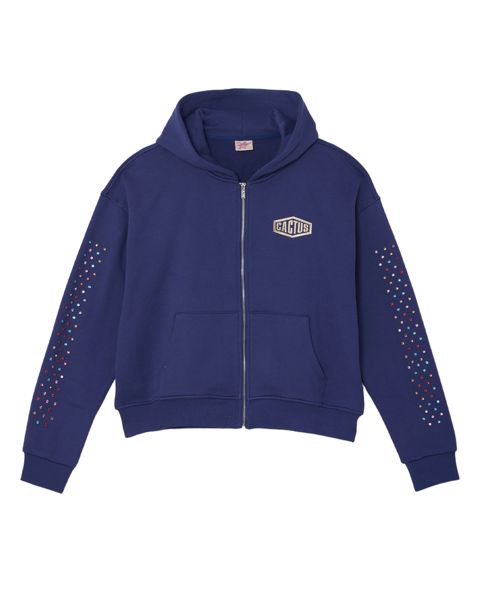 AZVA - CRYSTAL CACTUS ZIP HOODIE - Navy