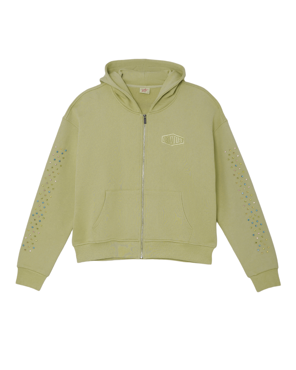 AZVA - CRYSTAL CACTUS ZIP HOODIE - SAGE