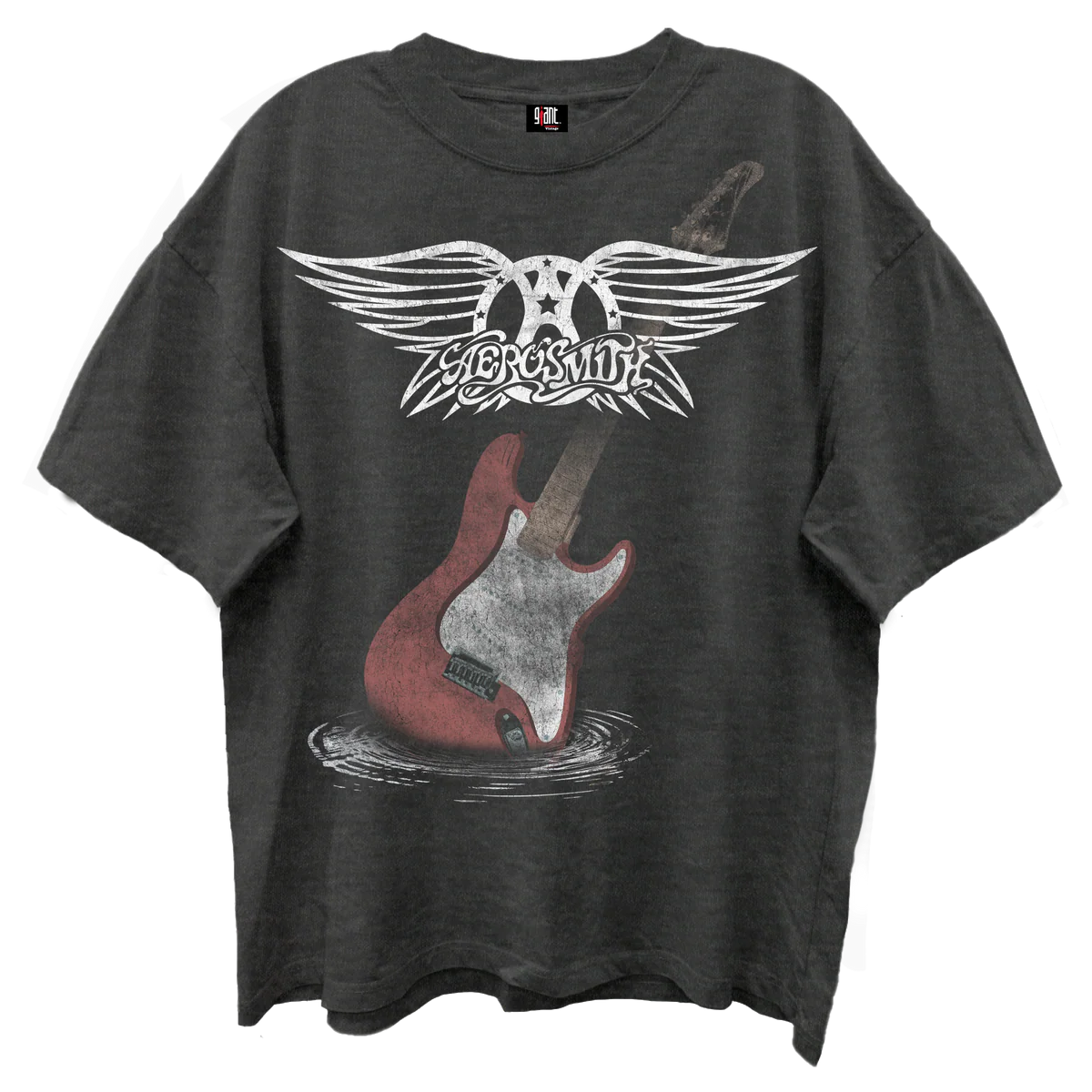Giant Vintage Aerosmith Guitar Wings Vintage Black Enzyme Washed T-Shirt