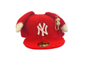 Custom Crochet Fitted NY Yankees Fitted Hat Red 7 3/8
