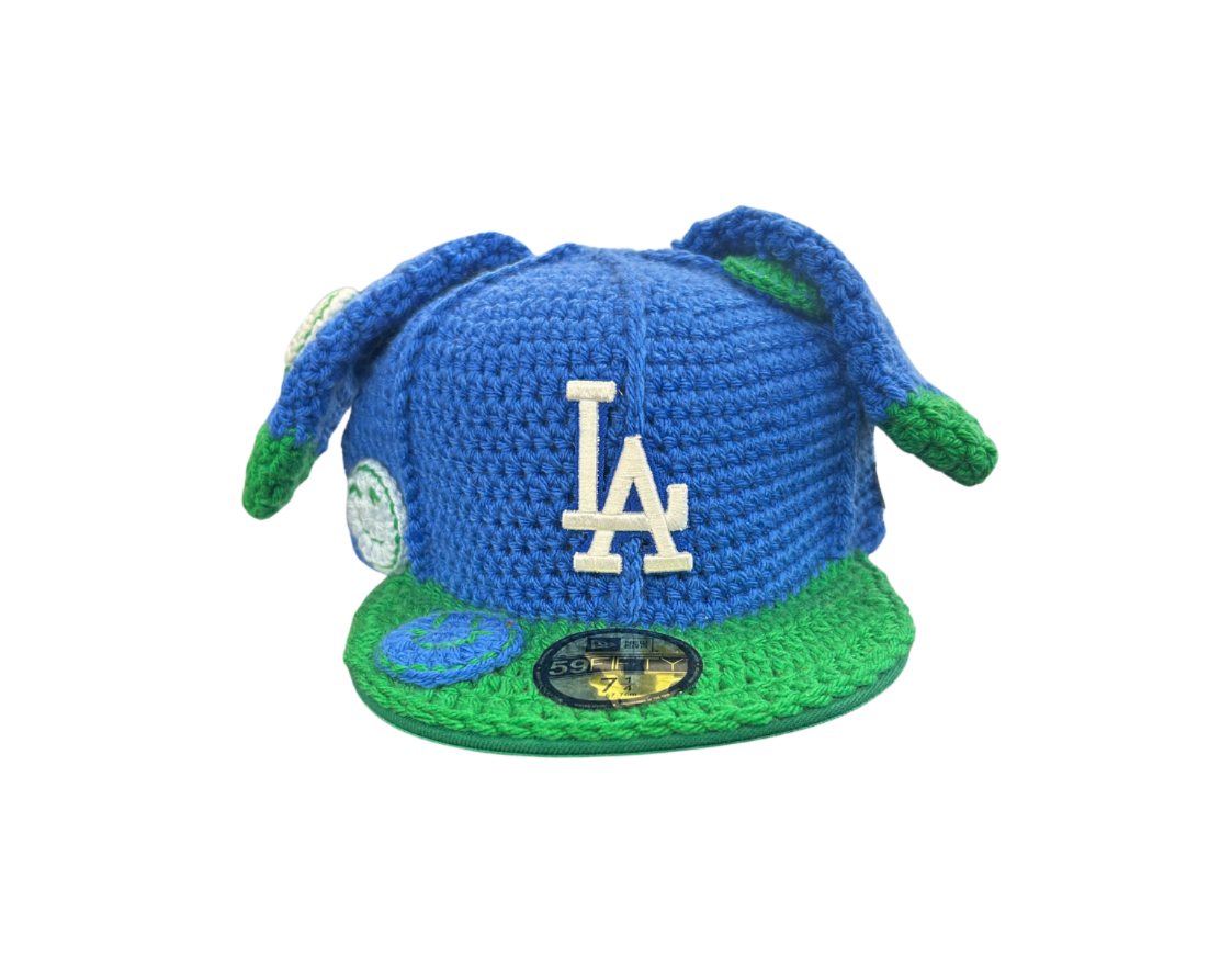 Custom Crochet Fitted  LA Dodgers Fitted Hat Green and Blue 7 1/4