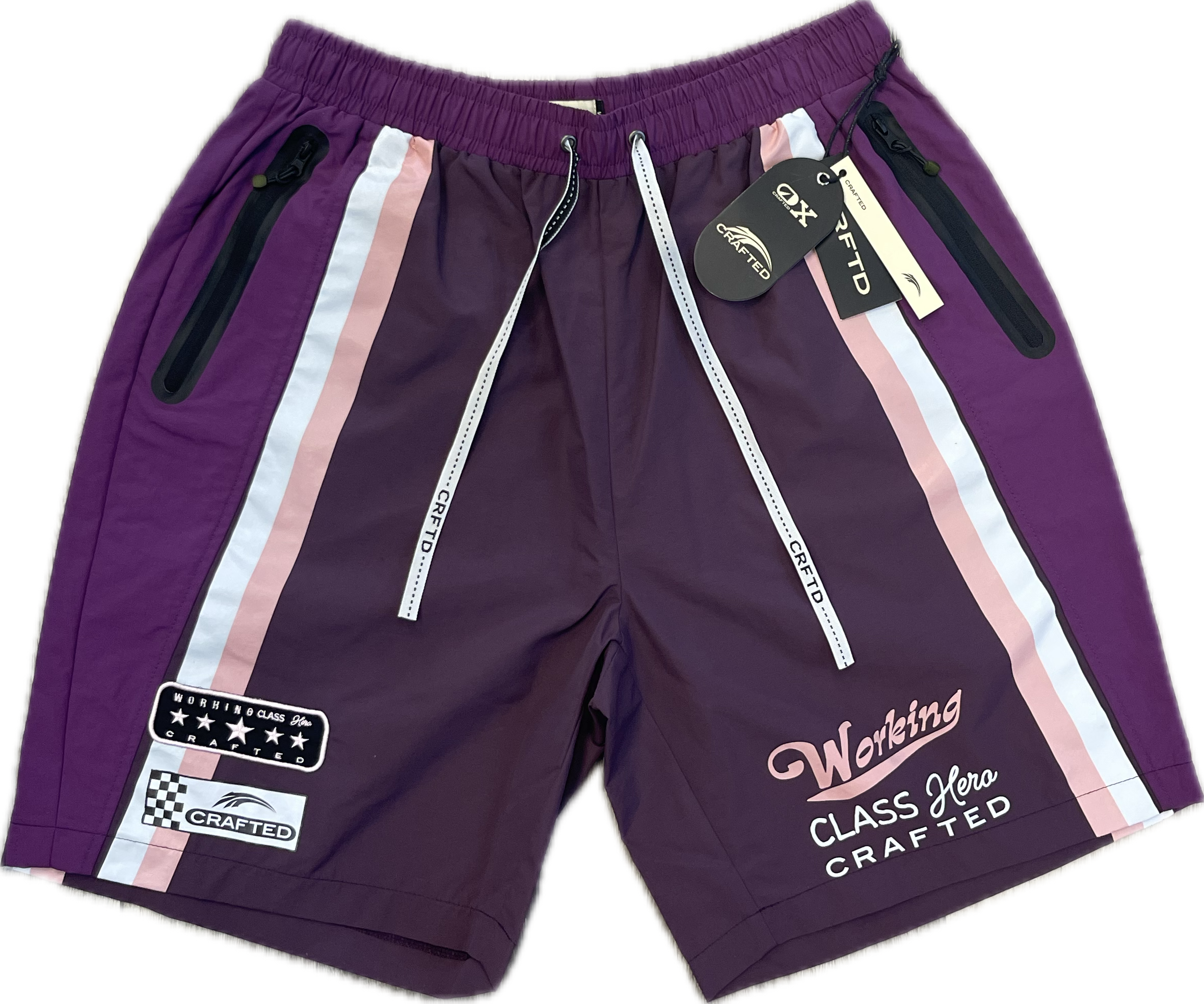 CRFTD: Wind Breaker Shorts - Purple / White