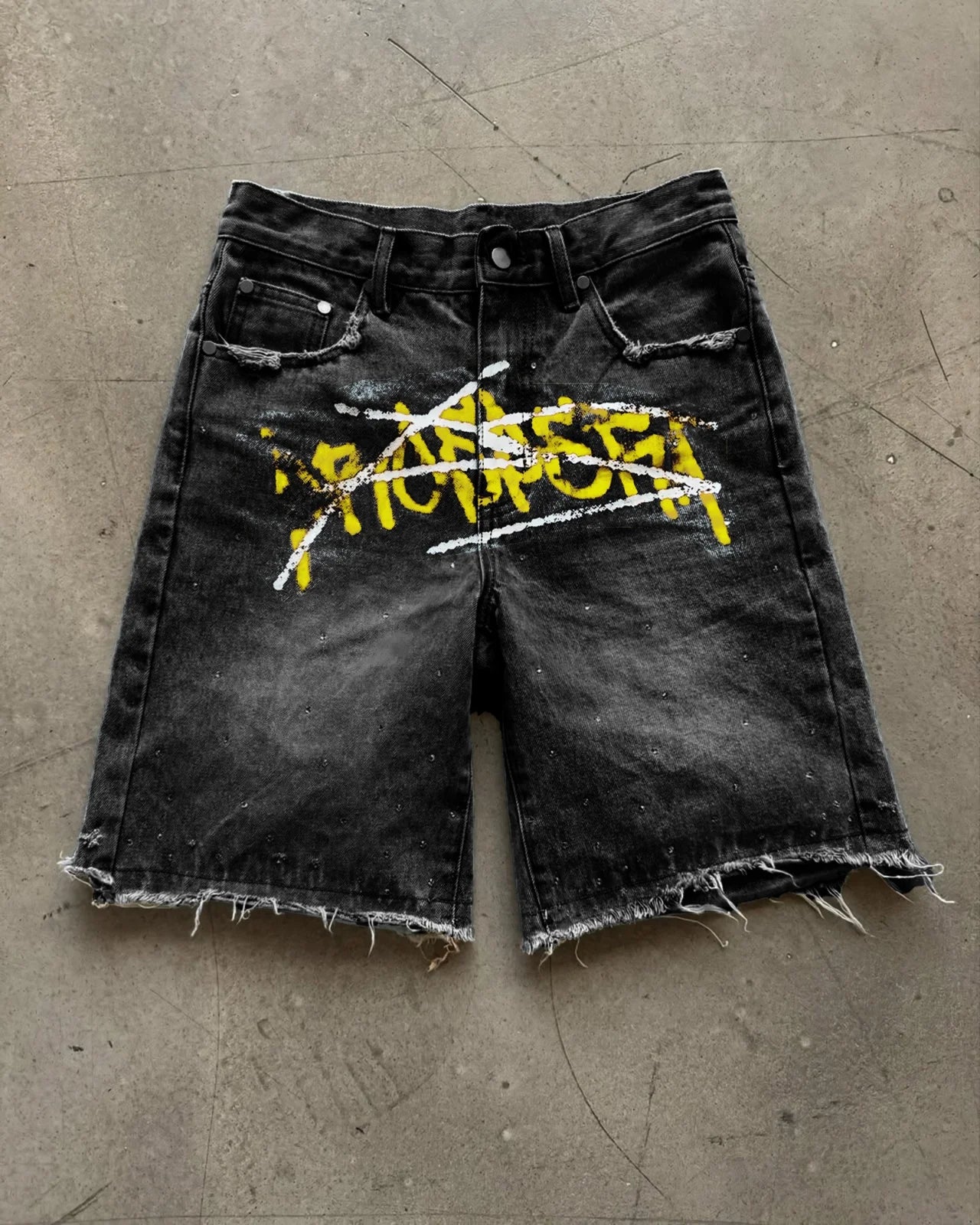 Black Prospera Yellow "Graffiti" Jorts