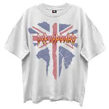 DEF LEPPARD BRITISH FLAG LOGO BLANC WHITE ENZYME WASH T-SHIRT/GIANT VINTAGE