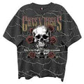 Giant Vintage Guns n Roses Skull Roses 2-Sided Print Vintage Black Enzyme Washed T-Shirt