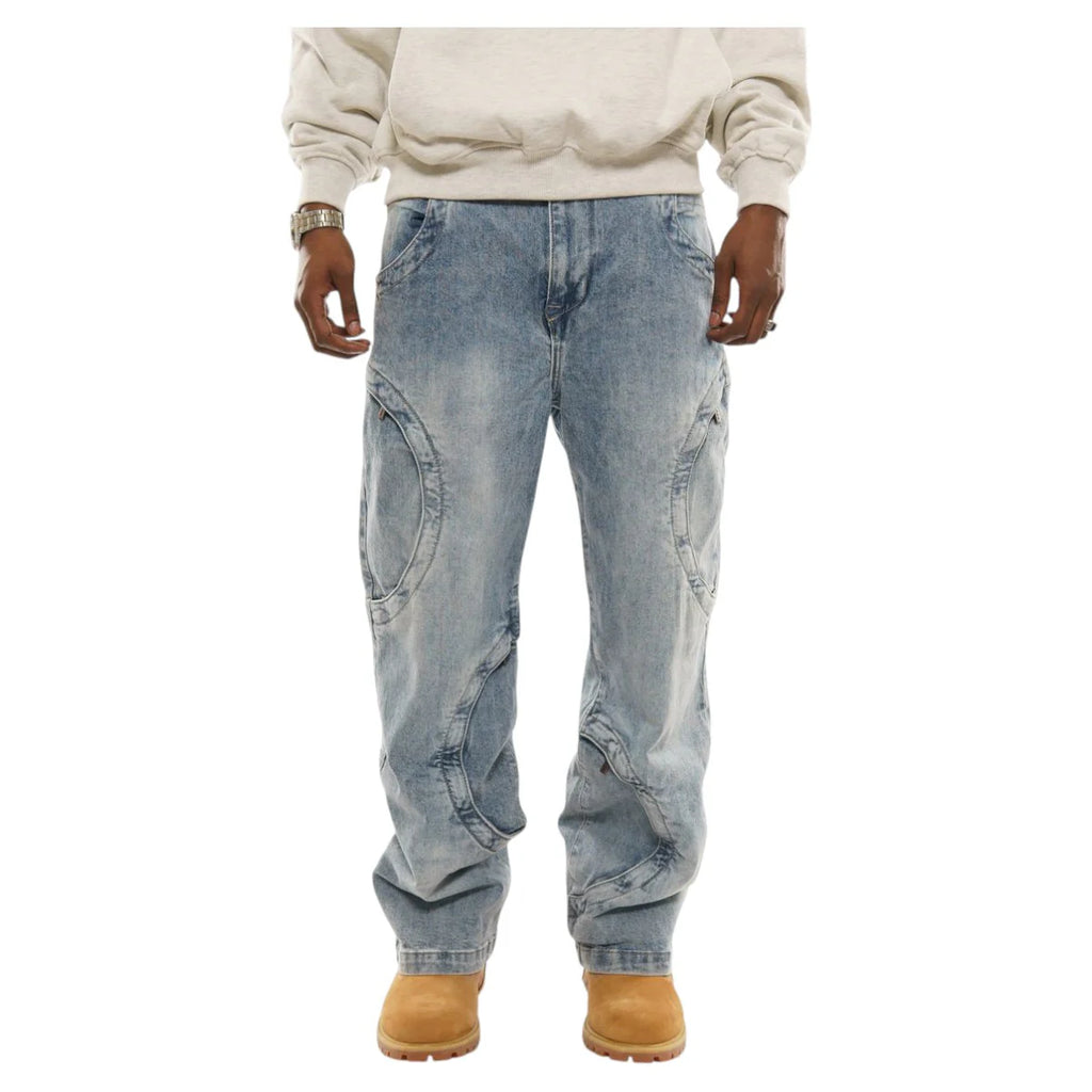 Omavi Mens Denim Swerve Baggy Jeans dark blue denim jeans
