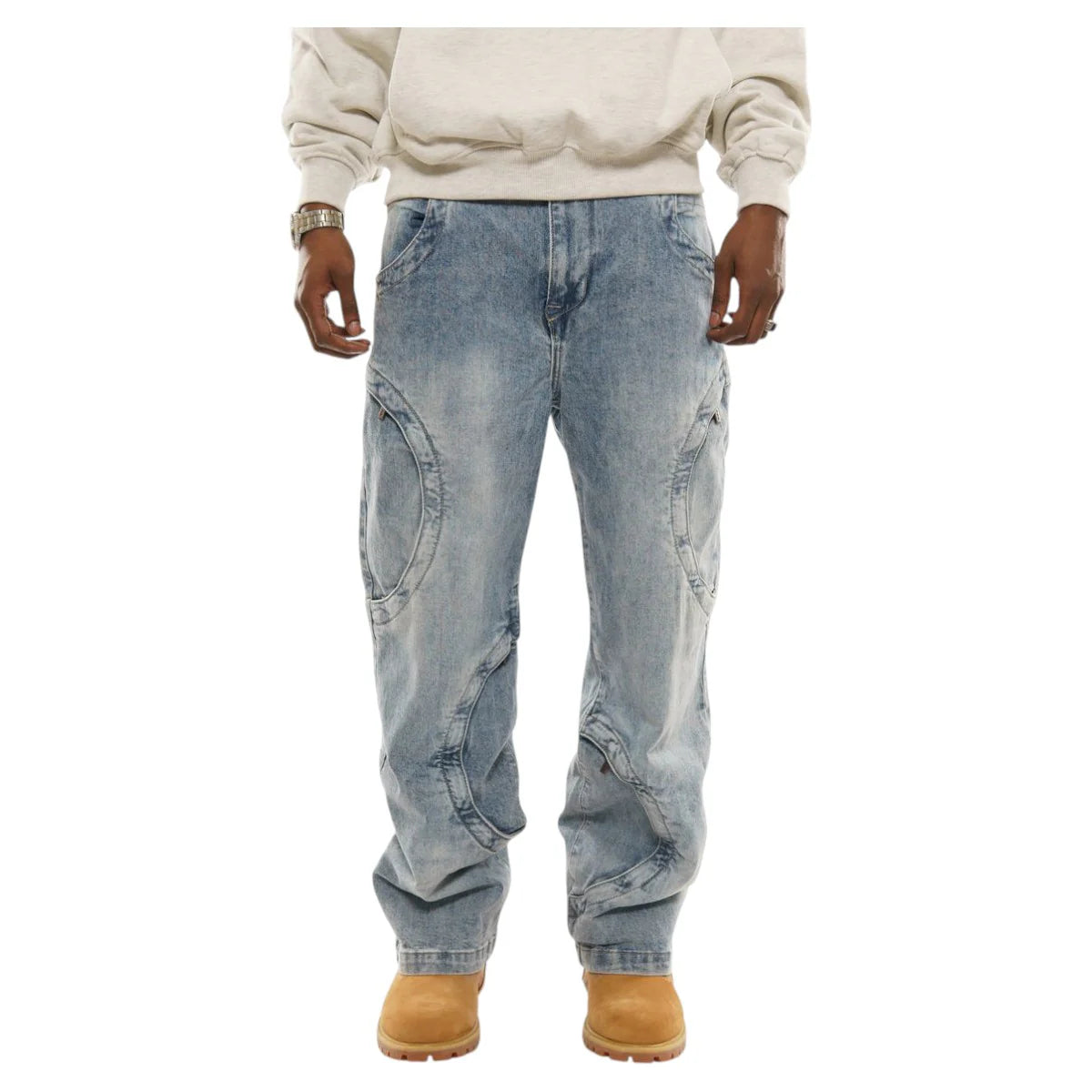 Omavi Mens Denim Swerve Baggy Jeans dark blue denim jeans