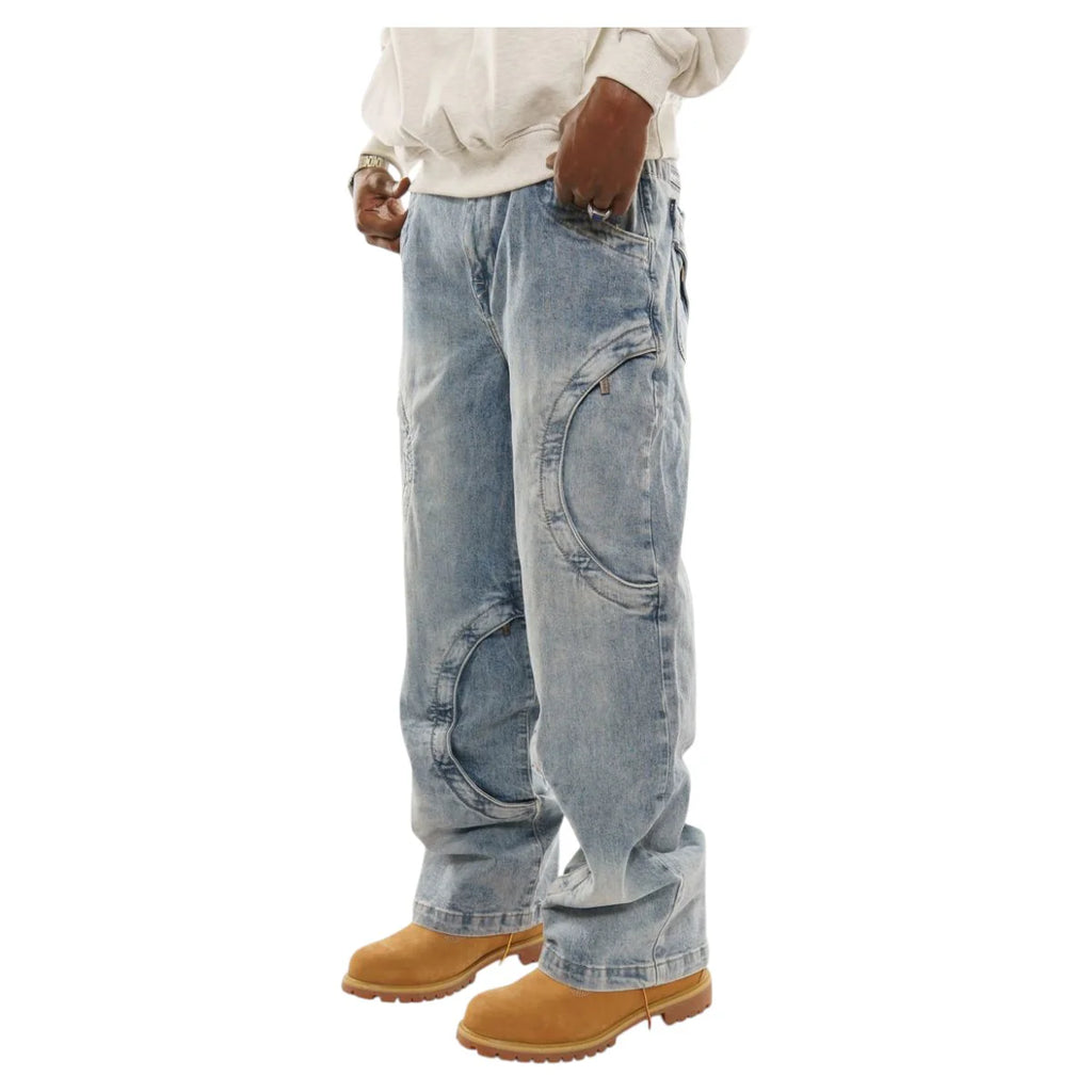 Omavi Mens Denim Swerve Baggy Jeans dark blue denim jeans
