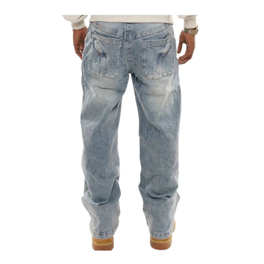 Omavi Mens Denim Swerve Baggy Jeans dark blue denim jeans